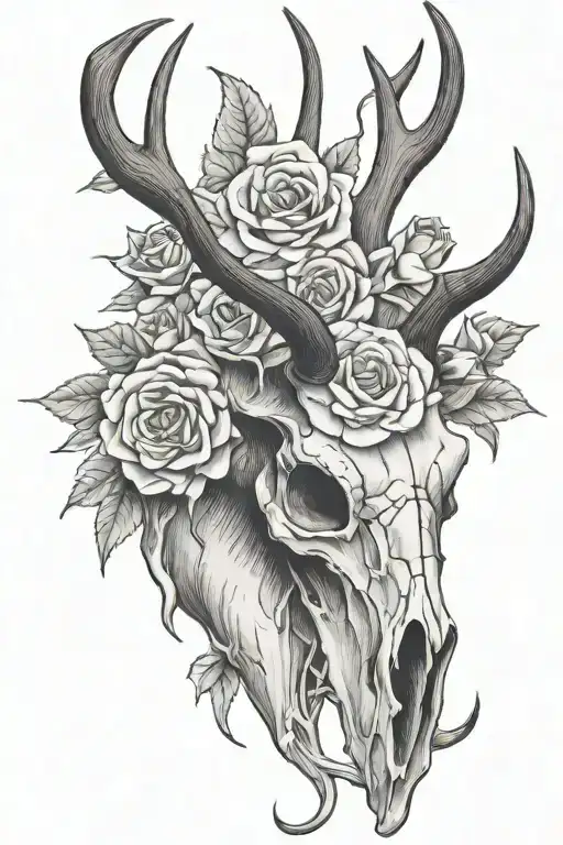 Elk Skull With Roses