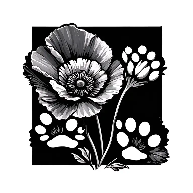 Poppy Flower And Paws Connected