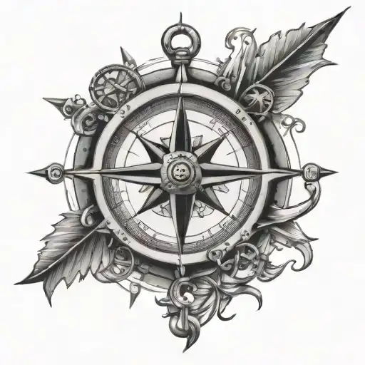 Nautical Compass And Fishing Hook