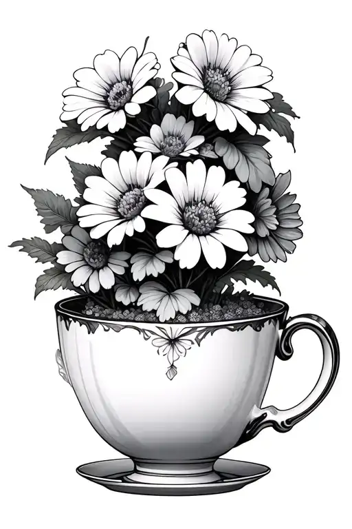 Flowers Coming Out Of A Tea Cup Filled