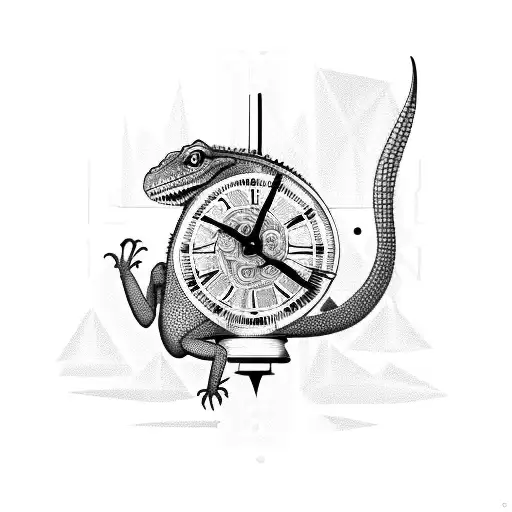 Lizard Trapped In A Broken Modern Clock