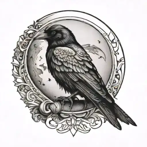 Raven Sitting On A Crescent Moon Phase