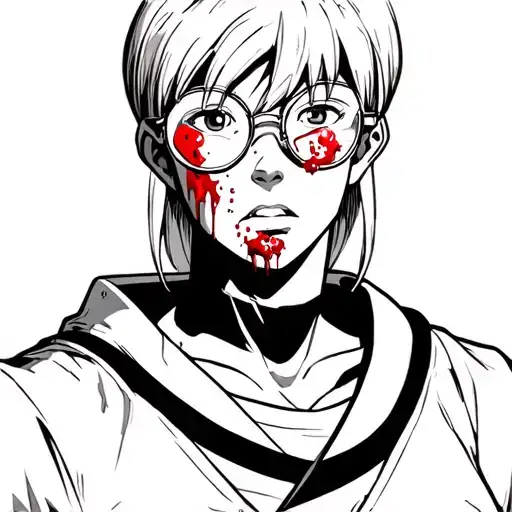 Outline Of Master Rossi From Dragon Ball Seeing Girl In Reflection Of Glasses With Nose Bleed