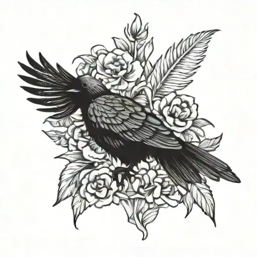 Russian Folk Spikelet Carnation Flower Kokoshnik Raven