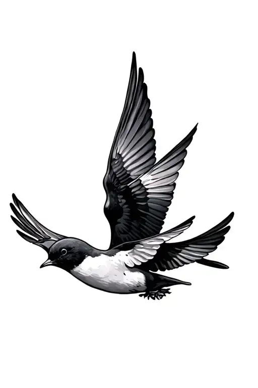 Three Swallows Flying Together In A Cascading Direction From Right Side Of Upper Ribs Down To Hip