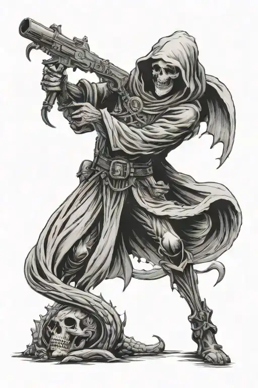 Grim Reaper Killing A Dragon With Double Barrel Shotgun