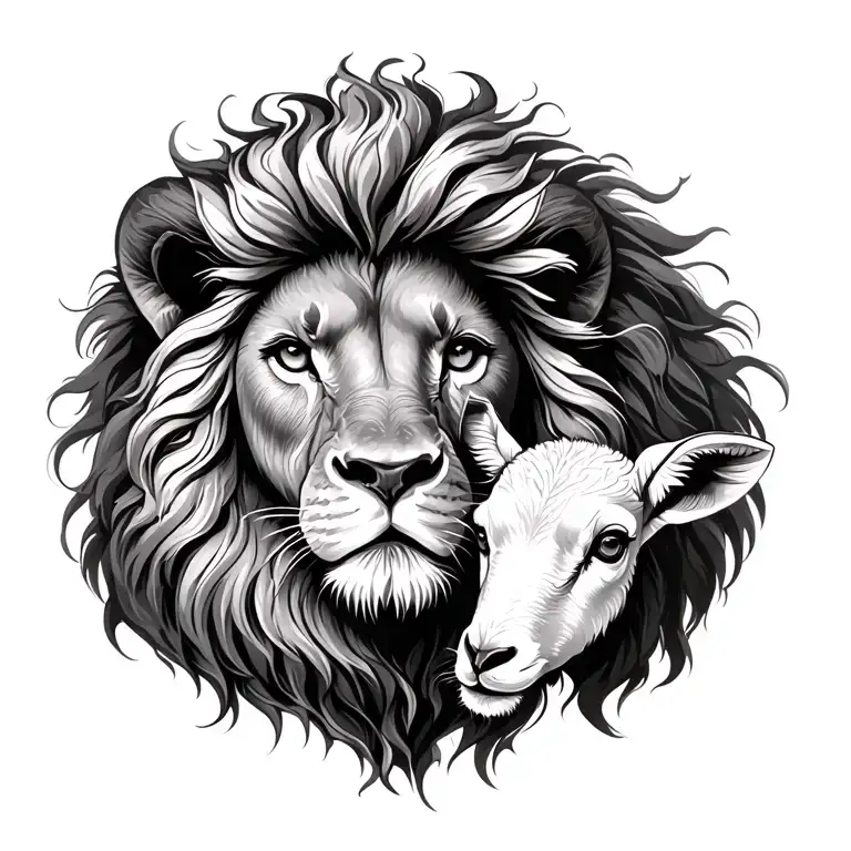 Lion With A Lamb With A Highlight Cross