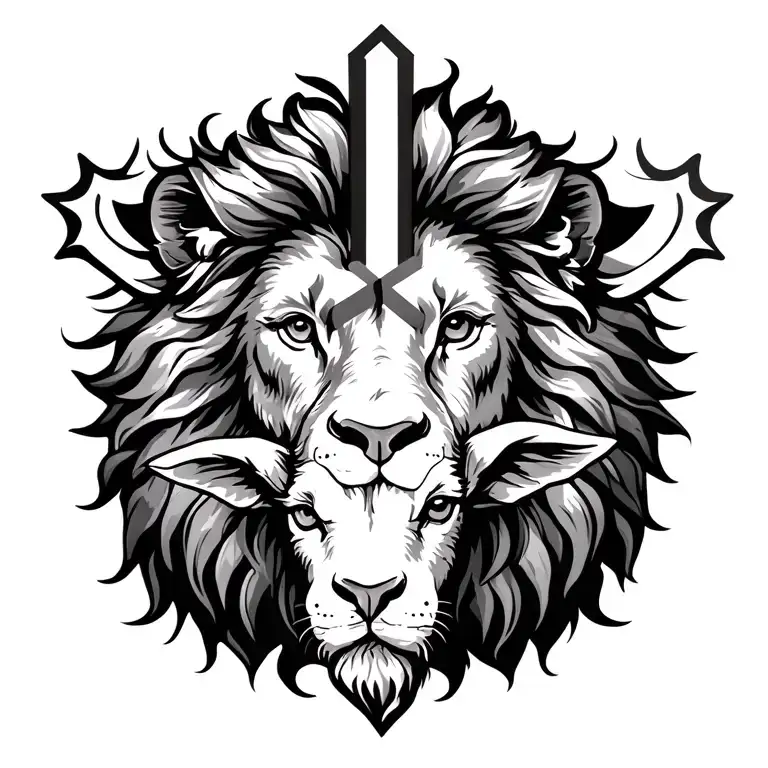 Lion With A Lamb Under It With A Highlight Cross