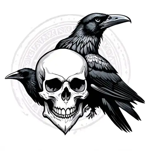 Skull And Raven Sitting