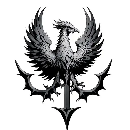 Phoenix Emerging From Trident Ukrain Symbol Incorporated