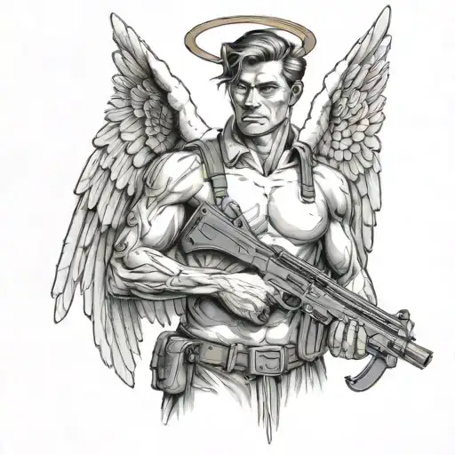 Angel Man With A Beretta Pistol In Each Hand
