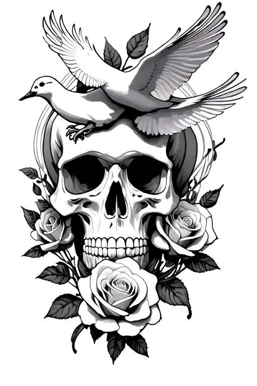 Skull Roses Doves
