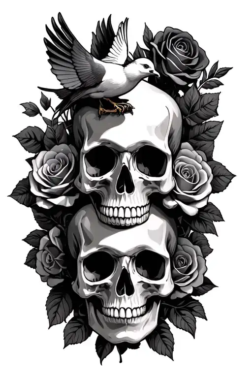 Skull Roses With 2 Doves