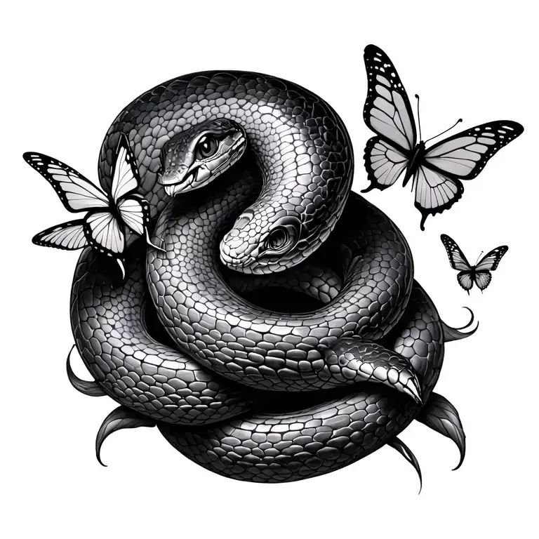 Cybersigilism That Is Modern With A Snake And 3 Butterflies