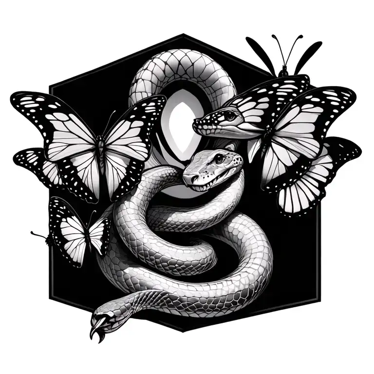 Cybersigilism That Is Modern With A Snake And 3 Butterflies