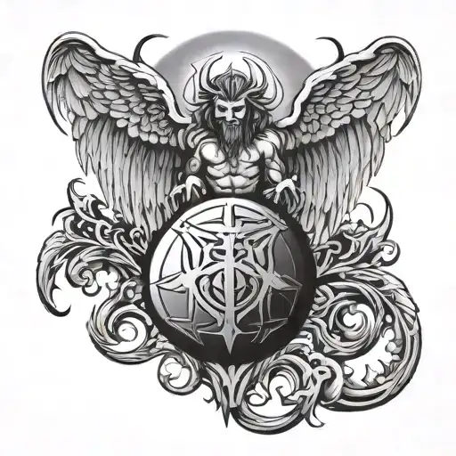 World Ball With Angel Wings And Demon Trident