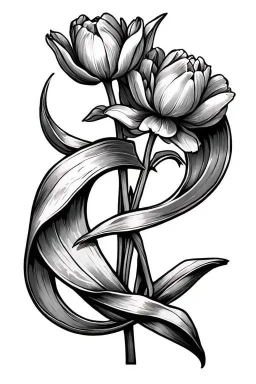 Tulips And Aquarius Sign Intertwined Symbolizing The Client's