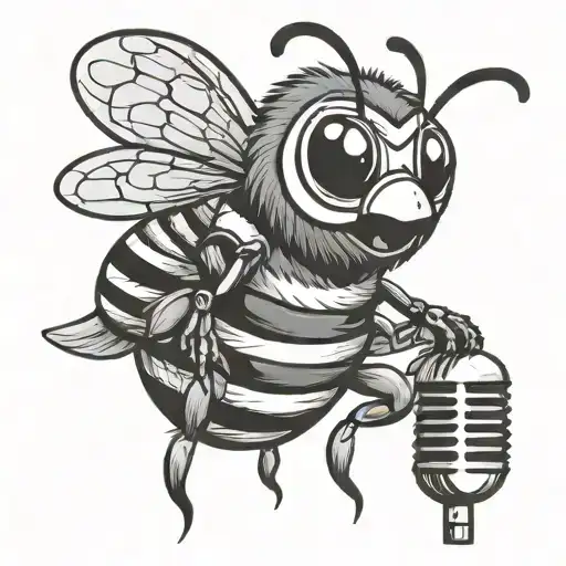Cartoon Of A Bee Singing Into A Microphone Side View