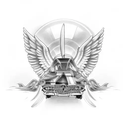 Car Back With Angel Wings Drive Away