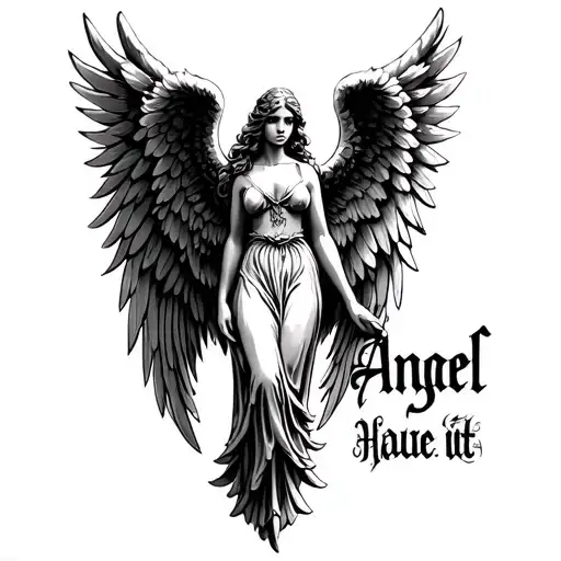Make A Angel Tatto With Wings And On One Of The Wings Have It Have Angel Name On It