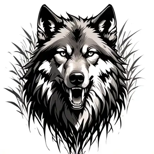 Scar Wolf Coming Out Grass