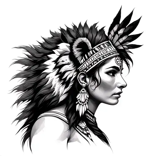 Female Indian With Lion Head Dress