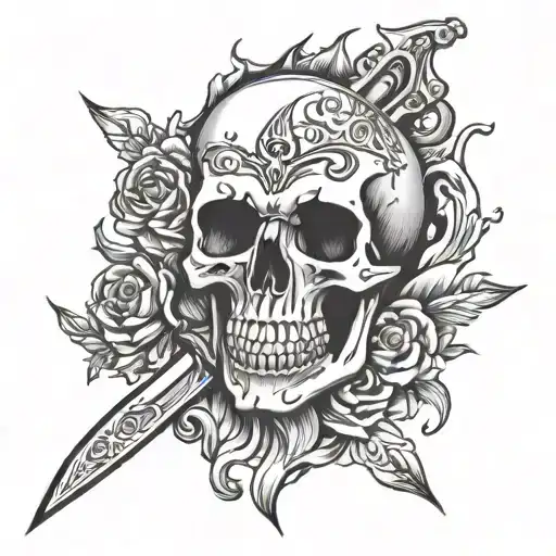 Skull Dagger Flame