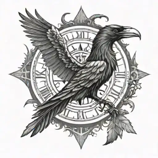 Vegvisir Symbol With Two Ravens Huginn And Muninn