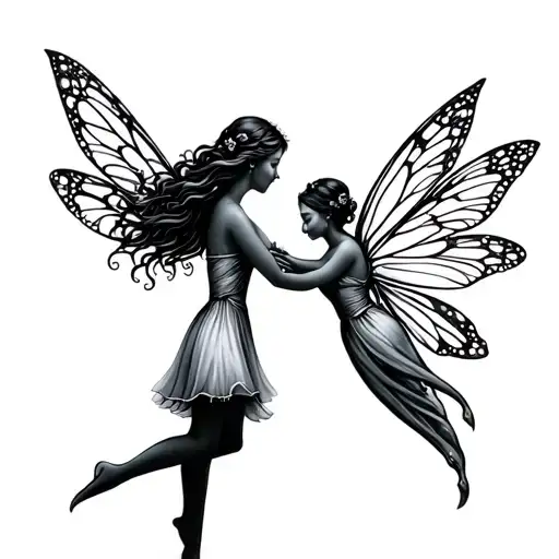 Mother Fairy Helping Daughter Fairy Fly For The First Time By Holding Her Up
