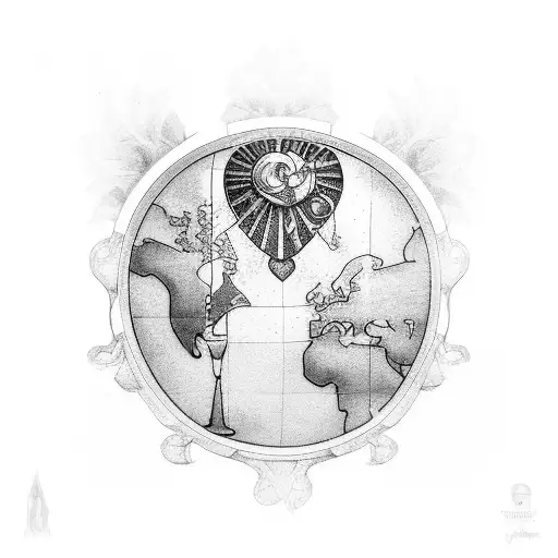 Stained Glass Window With Wine And Travel Elements