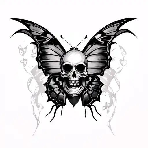 Butterfly With Sharp And Futuristic Edges With A Skull Being Diffsued In The Wings