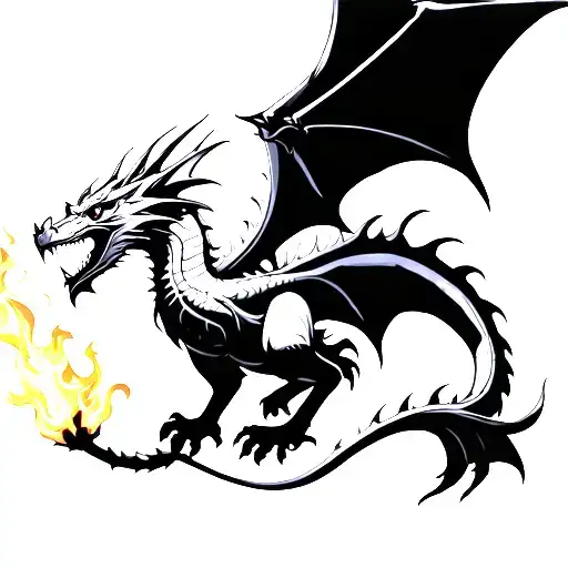 Flying Nordic Dragon Breathing Fire With Shadow Dragon Behind It
