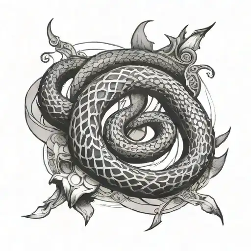 Ouroborus In Mobius Shape Around Wrist With Runes In White Underbelly Snake