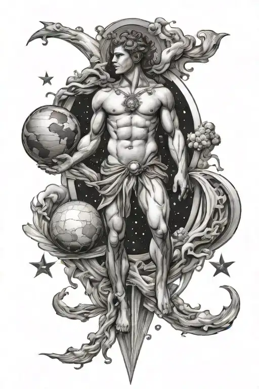 Apollo Holding Earth In Space Surrounded Heaven Gates