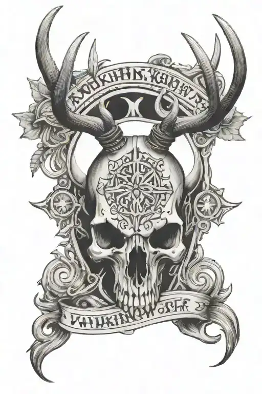 Viking Deer Skull Surrounded By Viking Lettering