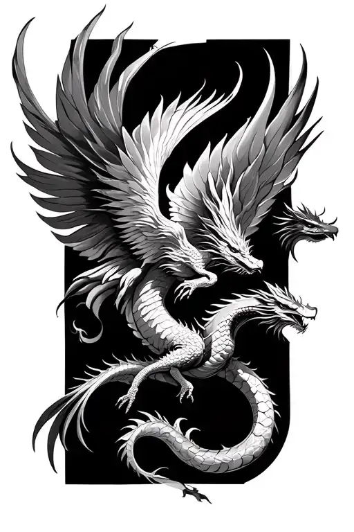 Dragon And Phoenix Flying