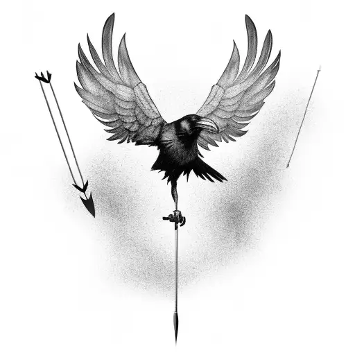 A Raven Holding A Arrow In Its Claw