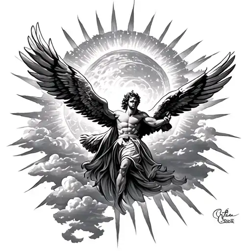 Icarus Flying To Close To The Sun And Clouds