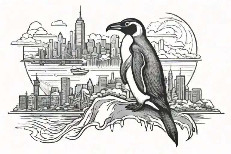 Skyline And A Penguin