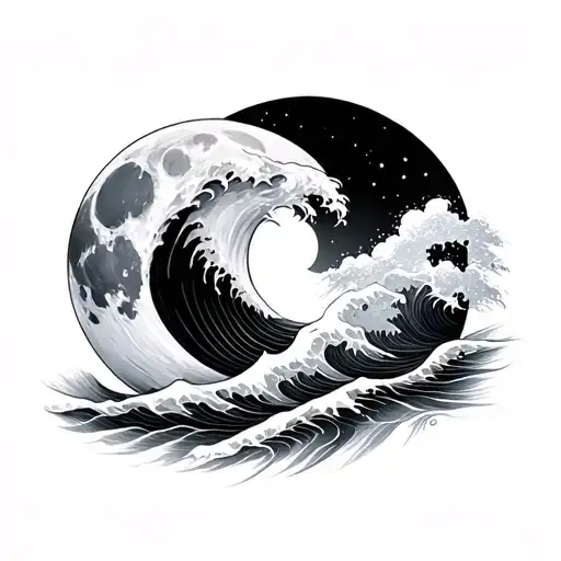 Dark Wave Style With Sonar Waves And Moon