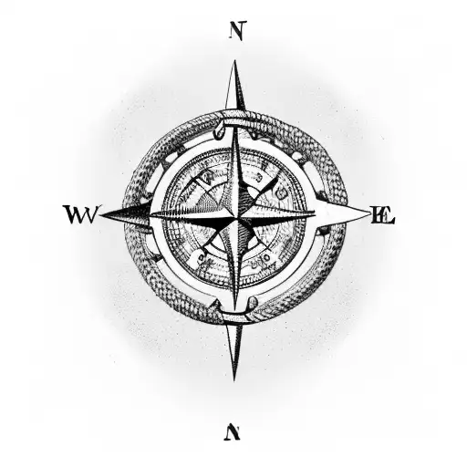 Marine Compass And Anchor Connected With A Boat Rope