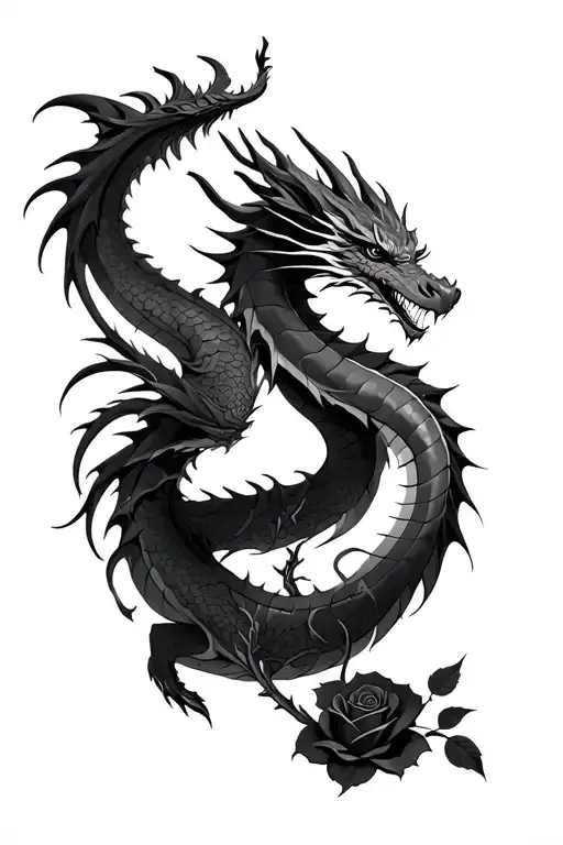 Dragon Wrapped Around Rose Coming