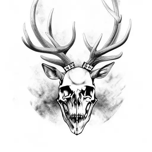 American Flag With 1776 And Deer Skull And Antlers