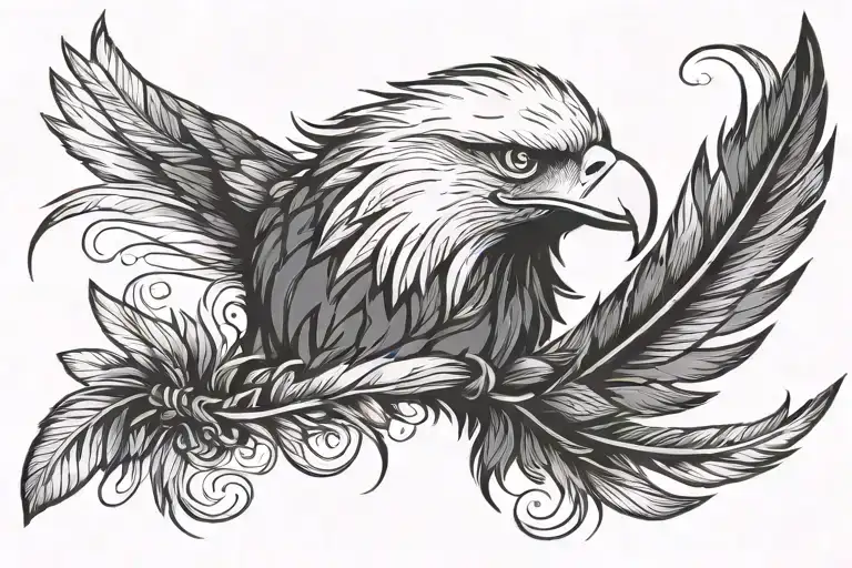 Eagle Feather With Perfection Symbol Intertwined