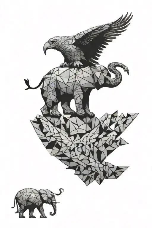 Geometric Elephant And Eagle