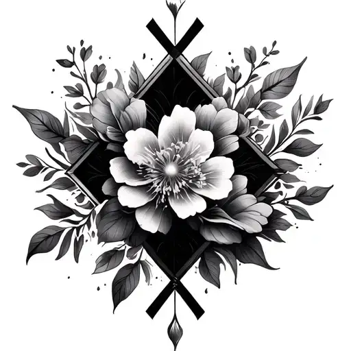 Fine Line Cross Made Of Floral Designs No Outline