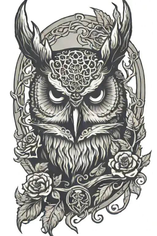 Owl Skull With Moose Antlers