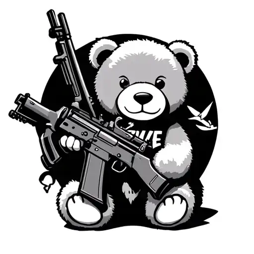 Teddy Bear Holding A Ak 47 With A Cigarette In Its Mouth