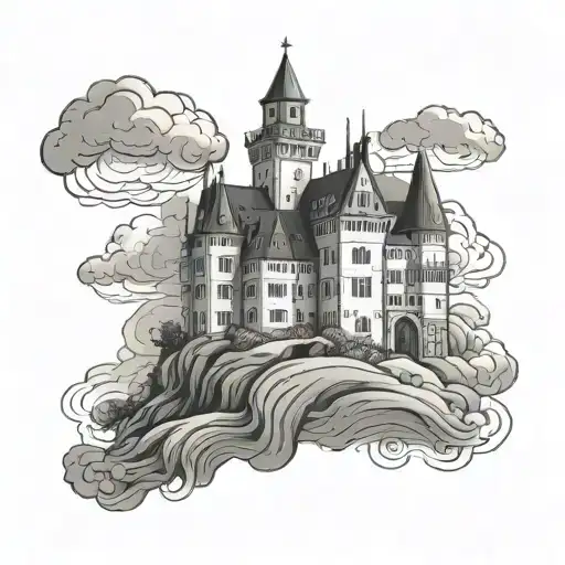 German Castle Surrounded With Rain Strom Clouds