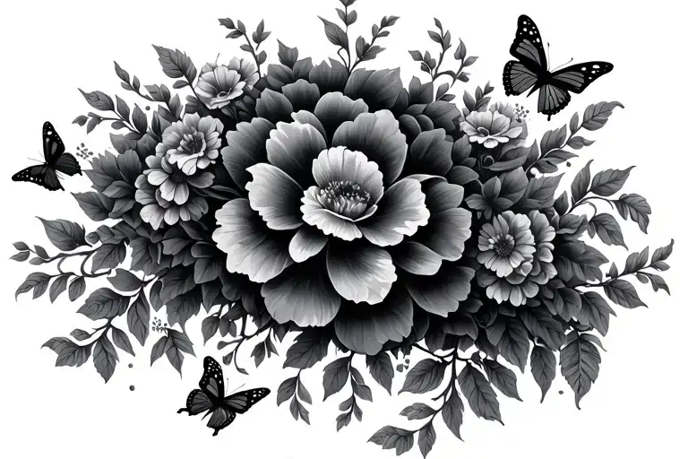 Floral Vine With Butterflies Surrounding